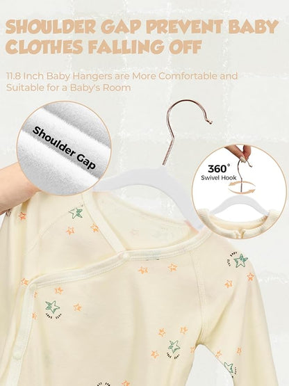 Smartor 11.8" Premium Baby Hangers Velvet for Closet 50 Pack, Durable Kids Felt Hangers Non Slip for Toddler, Baby Clothes Hangers for Childrens on Closet Storage (Rose Gold Hook)- White