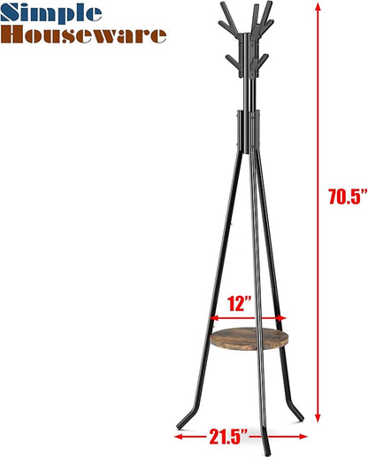 Simple Houseware Freestanding Coat Rack with Shelf, 9 hooks, Black