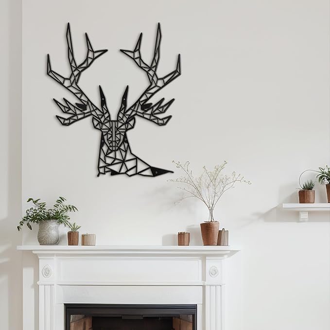 SIGNLEADER Metal Wall Art Decor Geometric Deer Head Modern Abstract Wall Sculpture Hangings Home Decoration for Living Room, Bedroom, Bathroom, Kitchen, Outdoor - 24" Black
