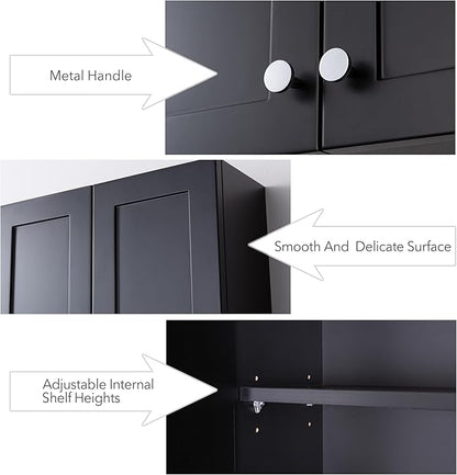 Matte Black Wall Mount Medicine Cabinet - Over Toilet Storage with 2 Adjustable Shelves, DTC Hinges & Metal Handles, Easy Assembly Bathroom Cabinet for Small Spaces
