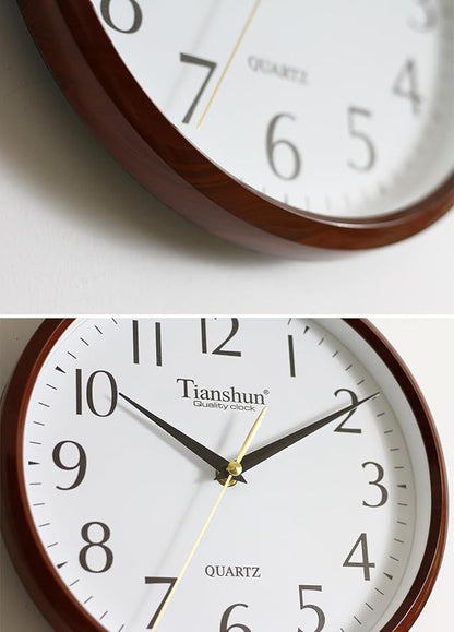Wall Clock Silent Non-Ticking Battery Operated Small 10 Inch Modern Easy to Read for Living Room Bedroom Kitchen Office Decor (Redwood Grain)