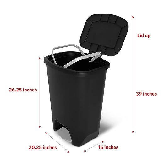 Glad 20 Gallon Trash Can with Clorox Odor Protection | Plastic Kitchen Waste Bin | Hands Free with Step On Foot Pedal and Garbage Bag Rings, Black