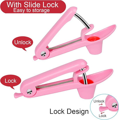 Cherry Pitter Tool, Cherry and Olive Pitter, Easy to Use and Clean, Stainless Steel and ABS, Pink Handle