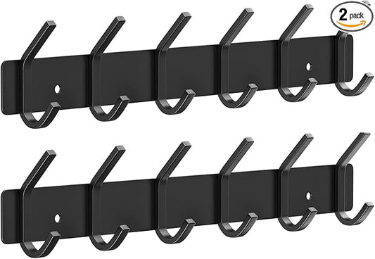VAEHOLD Wall Hooks Coat Hooks Wall Mounted, Coat Rack with 6 Double Hooks for Hanging Towel Hat Coat Robe Bag Key for Bathroom Kitchen Bedroom 2 Pack