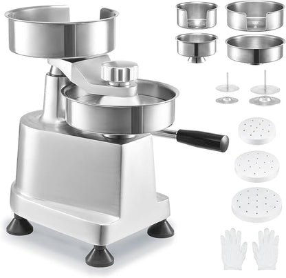 VEVOR Commercial Burger Patty Maker, Hamburger Beef Patty Maker with 3 Convertible Mold(4/5/6-inch), Heavy Duty Stainless Steel Burger Press Machine, Meat Forming Processor with 1500 Pcs Patty Papers