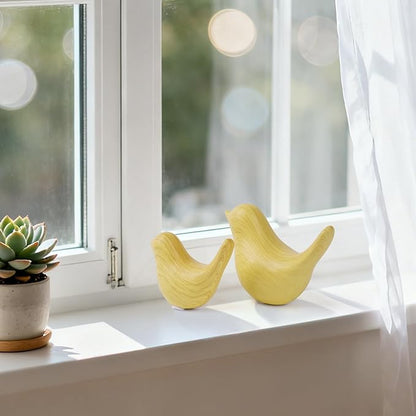 WhimWove 2 Pcs Ceramic Small Bird Figurines Modern Animal Statues for Home 、Room Decor and Bedroom Decor and Bookshelf Display (Light Wood Grain)