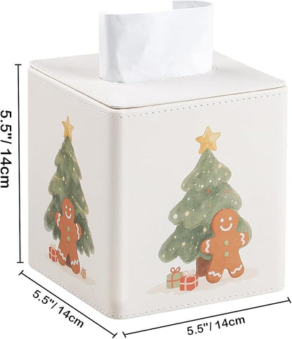 MEIBOOCH PU Leather Tissue Box Cover Square Tissue Box Holder with Magnetic Closure (Christmas Style)