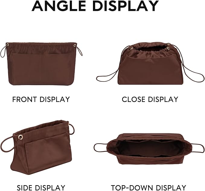 GIVLEFLY，Drawstring，Purse Organizer, Satin material Bag Organizer Insert Purse Organizer For Tote, Handbag,Satin material，Portability (Brown,Large)