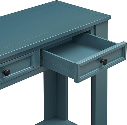 LKTART Solid Wood Console Table,63 in Long Sofa Table Entryway Table with 4 Drawers and Bottom Shelf for Hallway Living Room Couch Table,Easy Assembled (63" Dark Blue)
