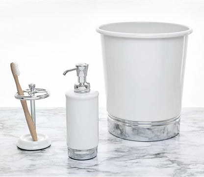 iDesign 3-Section Toothbrush Holder for Bathroom - Toothbrush Stand for Countertop, White/Chrome
