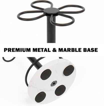Toothbrush Holder Stand for Bathroom, Metal Toothbrush Organizer with Marble Base, Toothbrush Storage Collection for Family, Suitable for Home Hotel Countertop Vanity (Small, Matte Black)