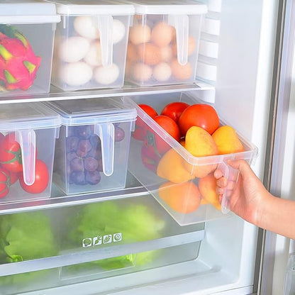 Sooyee Fridge Storage Containers Produce Saver, 4 Pack x 4L Stackable Refrigerator Organizer Keeper with Handle To Keep Fresh for Produce, Food,Fruits, Vegetables, Meat and Fish,Clear