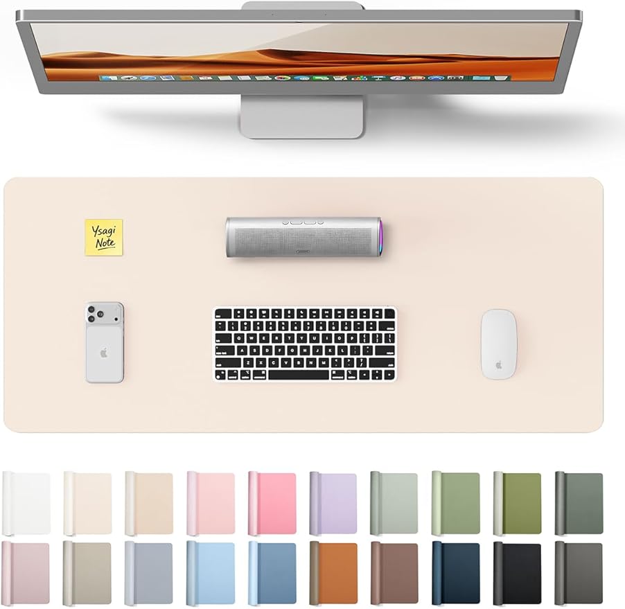 YSAGi Leather Desk Pad Protector, Office Desk Mat, Large Mouse Pad, Non-Slip PU Leather Desk Blotter, Laptop Desk Pad, Waterproof Desk Writing Pad for Office and Home (Cream, 23.6" x 13.8")