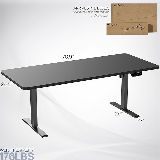 VIVO Electric 71 x 30 in Standing Desk, Touch Screen Adjustment, 220 lb Frame Support, 2E Series, Black Top Black Frame, DESK-KIT-2E71B