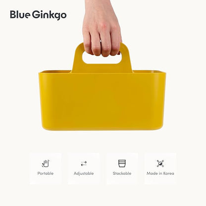 BLUE GINKGO Stackable Organizer Caddy – Korean-Made Portable Tote for Bathroom, Office, Crafts, or School Supplies (Rectangle, Yellow)