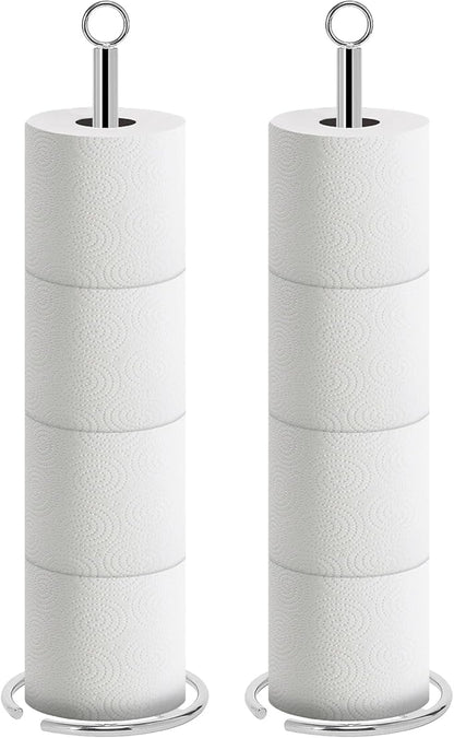 NearMoon Bath Toilet Paper Holder Stand, Freestanding Tissue Paper Storage with Reserve, Space Toilet 4 Rolls Holder for Bathroom/Kitchen Countertop-All Metal (2 Pack, Chrome Finish)