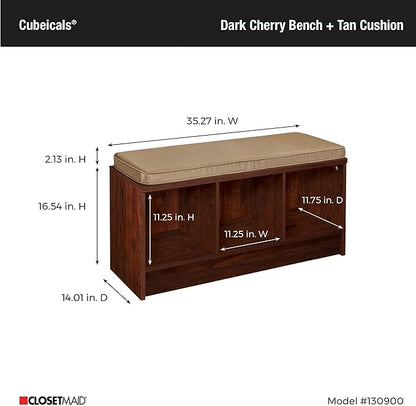 ClosetMaid 1309 3-Cube Storage Bench, Dark Cherry with Tan Cushion