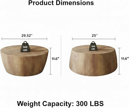 29.5" Round Coffee Table, Convertible Rustic Coffee Table Table with Wooden Veneer, Drum Coffee Table for Living Room, MDF, Already Assembled