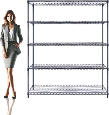 Utility Basics NSF Commercial 5-Tier Wire Shelving with Wheels, 60"x18"x72" Heavy Duty Metal Shelves 4000 lbs Max Capacity, Black Storage Rack for Garage Kitchen Pantry Warehouse