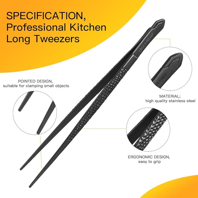 Cooking Tweezers, 1 Piece Chef's Tweezers Tongs, Chef's Plating Tool, 10 inch Food tweezers, Universal for all kinds of cooking, steak, plating, pasta and many other scenarios (1pc Set)