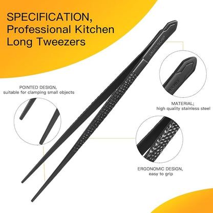Cooking Tweezers, 1 Piece Chef's Tweezers Tongs, Chef's Plating Tool, 10 inch Food tweezers, Universal for all kinds of cooking, steak, plating, pasta and many other scenarios (1pc Set)