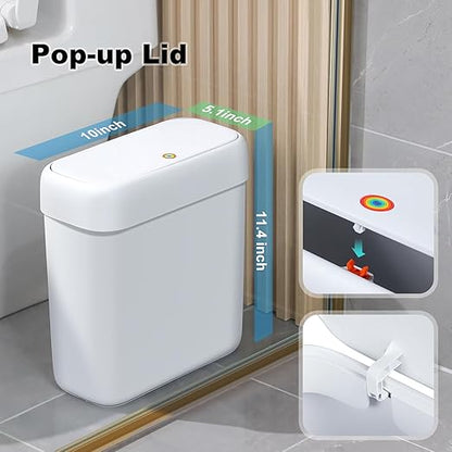funest Bathroom Small Trash Can with Lid,10L / 2.7 Gallon Slim Garbage Bin Wastebasket with Press Top Lid for Bedroom,Rv,Office,Kitchen,Craft Room (Pack of 2)