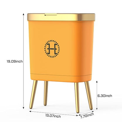 Procade Bedroom Trash Can with Lid,Slim Bathroom Trash Cans with Lids, Dog Proof Trash Bin with Press Top Lid,Modern Gold Trash Can Plastic Waste Basket for Living Room, Office,Kitchen, 4 Gal-Orange