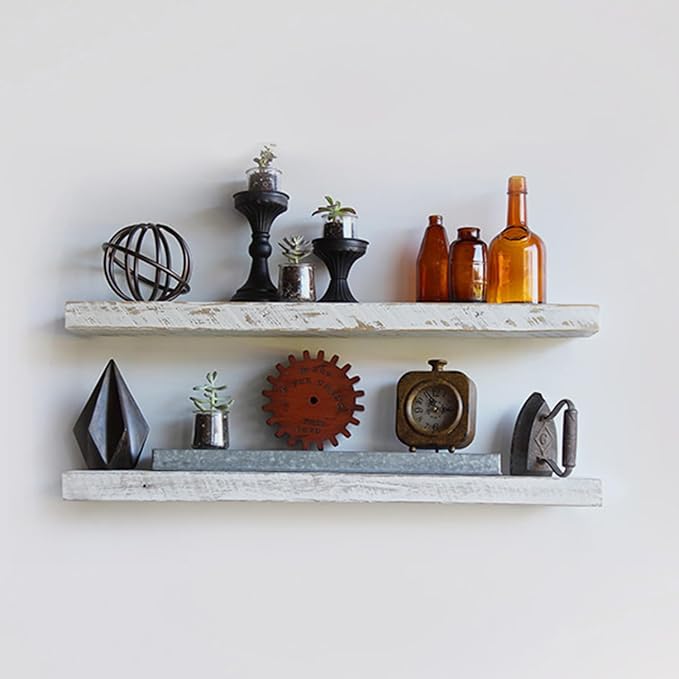 Urban Legacy Reclaimed Barnwood Planks | Floating Shelves for Wall w/Flush Mount Shelf Bracket Set Included | Set of 2 (White Wash, 40"x 4.5"x 2")