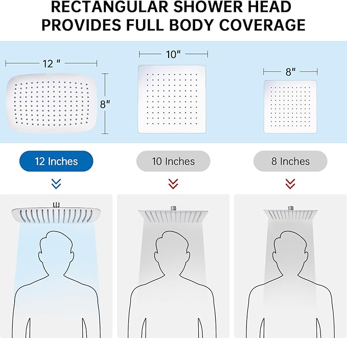 G-Promise All Metal 12 Inch Shower Head with Massage Mode Handheld, Rain Shower Head with Handheld Spray Combo, 3-Way Diverter with Pause Setting, 11 Inch Adjustable Extension Arm (Chrome)