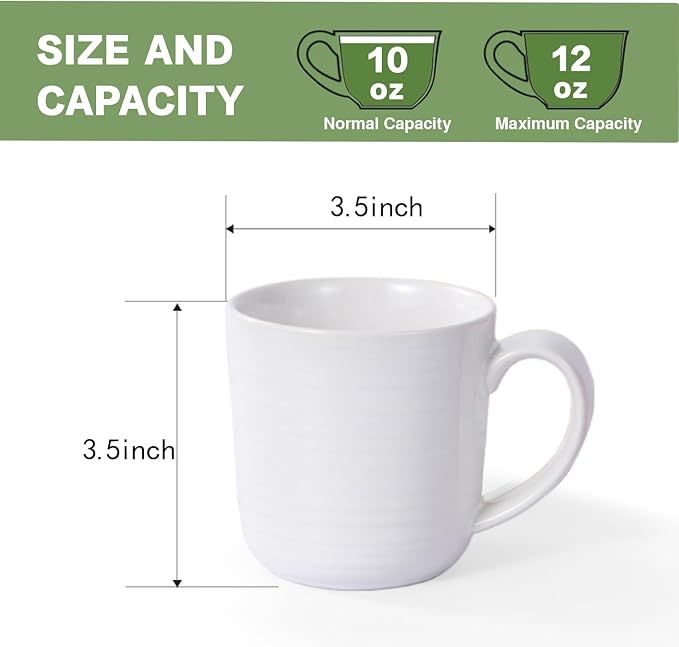 Ceramic Coffee Mugs Set of 4, 12 Ounces Ceramic coffee mug,heavy mug with Comfortable Handles,Dishwasher & Microwave Safe，coffe mug Sets 4 Beautiful Colors, tea mug for Coffee, Tea. (WHITE)
