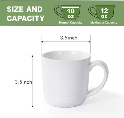 Ceramic Coffee Mugs Set of 4, 12 Ounces Ceramic coffee mug,heavy mug with Comfortable Handles,Dishwasher & Microwave Safe，coffe mug Sets 4 Beautiful Colors, tea mug for Coffee, Tea. (WHITE)
