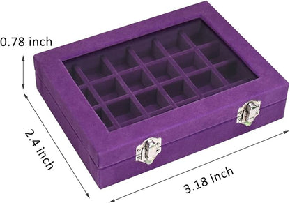 Vicoter Velvet Jewelry Box 24 Grid Jewelry Ring Display Organiser Box Tray Holder Earrings Storage Case for Girls Wife Mom Women (Purple)