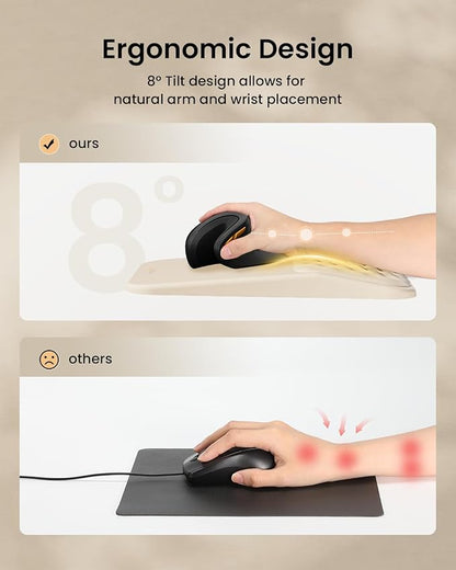 ProtoArc MP50 Ergonomic Mouse Pad with Wrist Rest, MP50 Mousepad with Massage Design, Soft Memory Foam and Non-Slip PU Base for Pain Relief, Desk, Home, Office, 12x8 Inches, Beige (Mouse Not Included)
