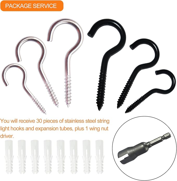 30 Pieces Stainless Steel Screw in Hooks for Hanging,Ceiling Hooks Cup Hook Screw for Hanging Christmas Lights LED Lights Outdoor Christmas Thanksgiving Decorations Indoor(Silver,2.56")