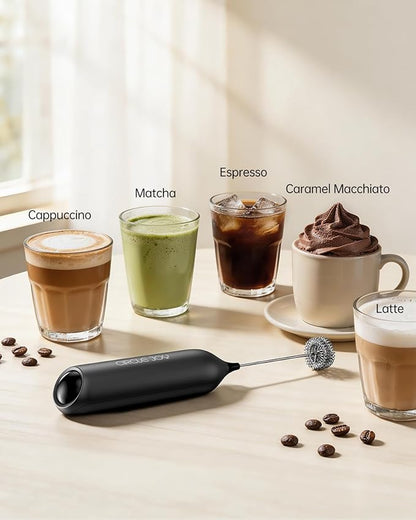 CIRCLE JOY Rechargeable Milk Frother Handheld with Stand, Dual Spring Whisk Head Electric Coffee Frother Foam Maker, Portable Drink Mixer for Cappuccino, Latte, Matcha, Black
