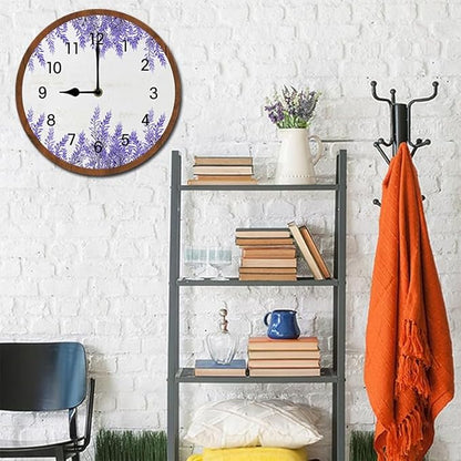 Lavender Wall Clock 10 Inch Silent Non Ticking Battery Operated Wooden Modern Office Simple Minimalist Clock Decorative for Kitchen Home Bathroom Living Room