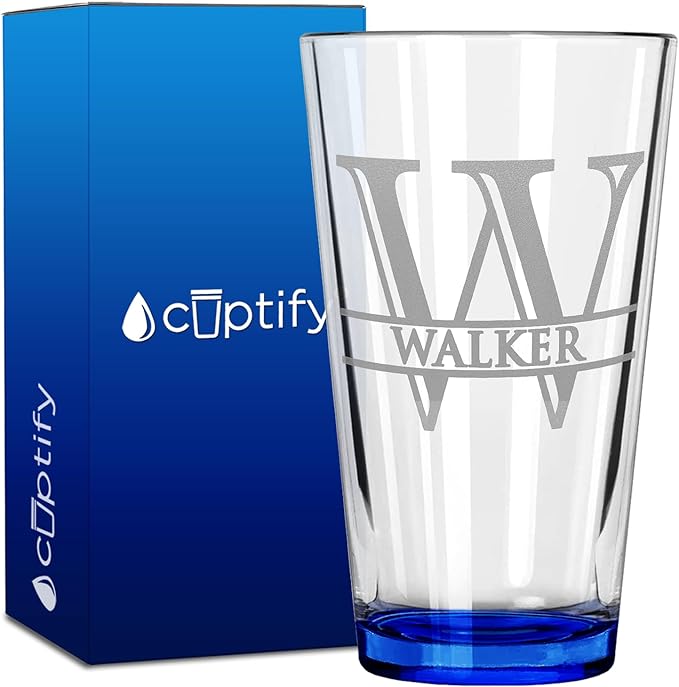 Personalized Beer Glass Engraved Blue 16oz Pint Glass, Custom Gift for Men & Women with 13 Design Options, Perfect for Birthdays, Weddings, Father’s Day & More