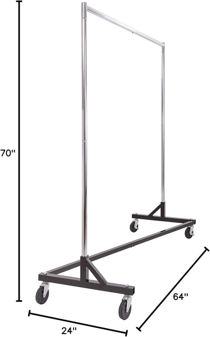 Commercial Garment Rack (Z Rack) - Rolling Clothes Rack, Z Rack With KD Construction With Durable Square Tubing, Commercial Grade Clothing Rack, Heavy Duty Chrome Commercial Garment Rack