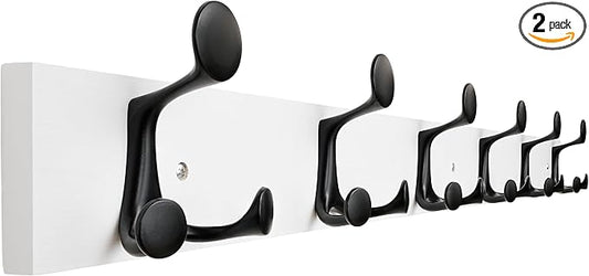 SKOLOO 39-Inch White Wood Coat Rack Wall Mount with 6 Triple Hooks - Ideal for Family Entrances, Classrooms, and Pet Supplies Storage - Perfect Coat Hooks for Wall, Pack of 2