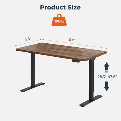 Dual Motor Standing Desk, Large Stand Up Desks, 63x28 Inches Electric Sit Stand Desks, 4 Memory Preset Adjustable Height Computer Table for Home Office with Splice Board (Brown)