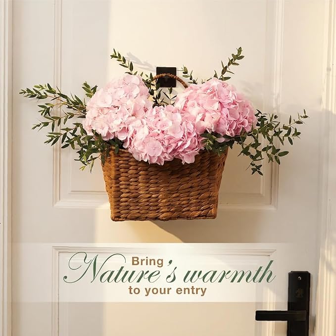 Set of 2 Red Brown Wicker Hanging Baskets for Front Door, Mail, Flowers & Organizing