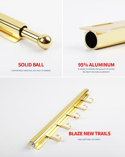 16.5 inch Valet Rod for Closets Pull Out Closet Valet Rod Slide Out Extra long Gold Valet Rods for Closets With 6 Hooks