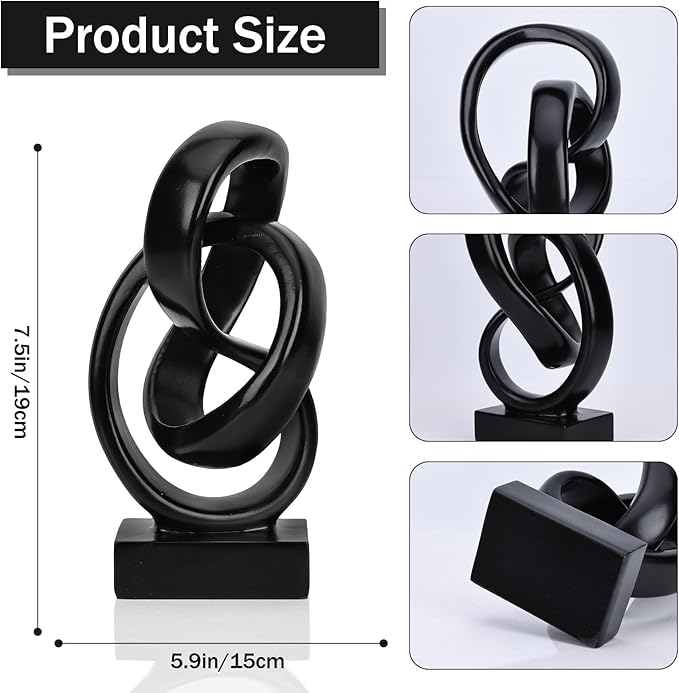DOVDOV Abstract Black Knot Statue, Geometric Decor, Living Room Coffee Table Bookshelf countertop Black Decor, Office Coffee Table entryway Desktop Decor.