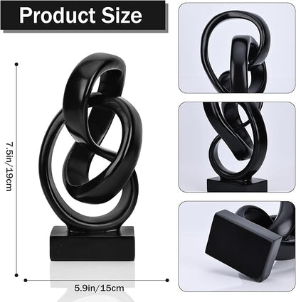 DOVDOV Abstract Black Knot Statue, Geometric Decor, Living Room Coffee Table Bookshelf countertop Black Decor, Office Coffee Table entryway Desktop Decor.