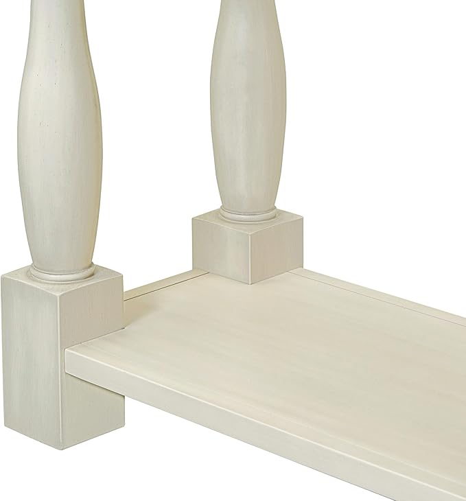 Knocbel 64 Inch Long Antique Entry Console Table with Drawers & Bottom Open Shelf, Solid Wood Sofa Couch Table for Entryway Hallway Living Room (Antique White)