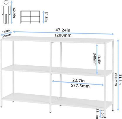 HDANI 47.2 Inch Metal Console Table with 3 Tier Strage Shelves,Narrow Entryway Table,Modern Sofa Tables for Entryway, Living Room,Bedroom,White
