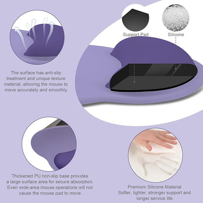 MOSISO Wrist Rest Support for Mouse Pad&Keyboard Set, Circle Curved Ergonomic Mousepad&Coaster Non-Slip Base Home/Office Pain Relief&Easy Typing Pad with Soft Cloth&Silicone Lining, Imperial Purple