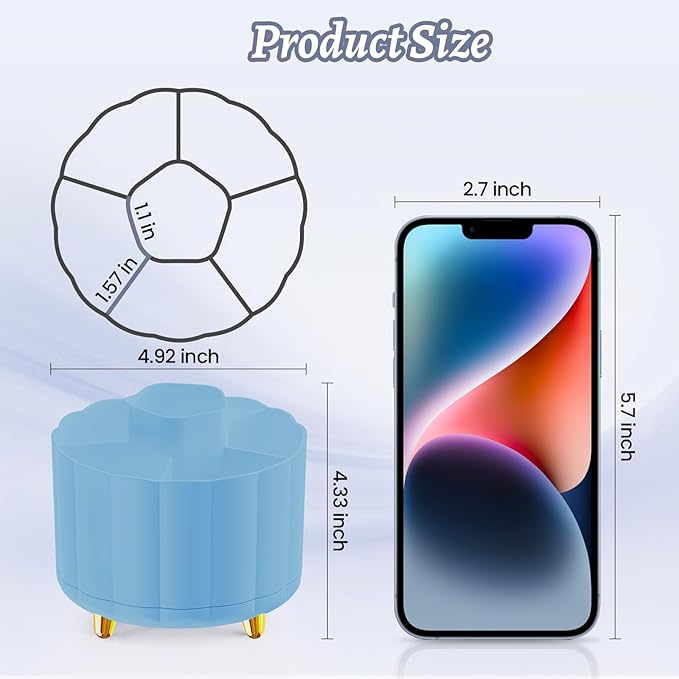 360 Degree Rotating Pen Holder for Desk, 6 Slots Desktop Organizer Caddy for Pens, Pencils, Markers, Multi-Functional Pencil Cup & Office Supplies Holder, Blue