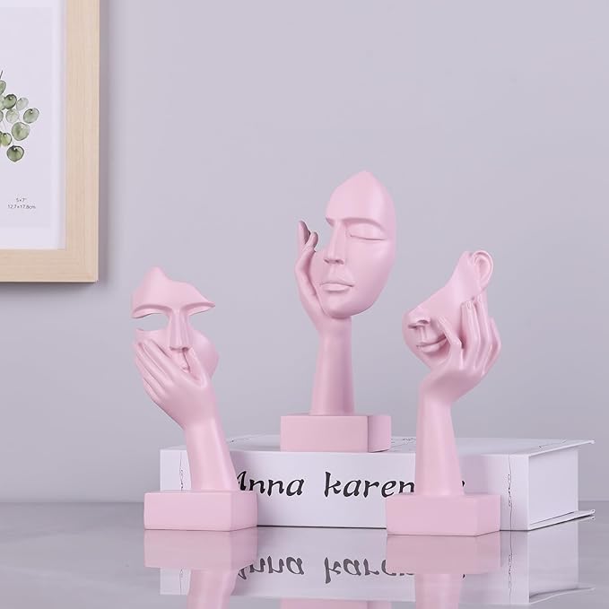 oliruim 3 Pcs Thinker Small Statue Set - Pink Art Abstract Home Accent Figurines for Decor Woman Apartment Bookshelf Floating Shelf Coffee Table Office Desk Bathroom Counter Decor (3 Pcs Pink, 6")