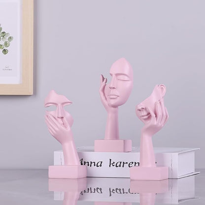 oliruim 3 Pcs Thinker Small Statue Set - Pink Art Abstract Home Accent Figurines for Decor Woman Apartment Bookshelf Floating Shelf Coffee Table Office Desk Bathroom Counter Decor (3 Pcs Pink, 6")